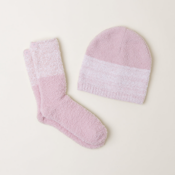 CozyChic Heather Stripe Beanie and Sock Set
