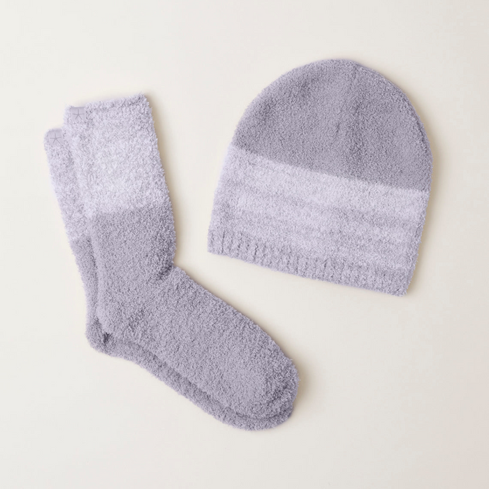 CozyChic Heather Stripe Beanie and Sock Set