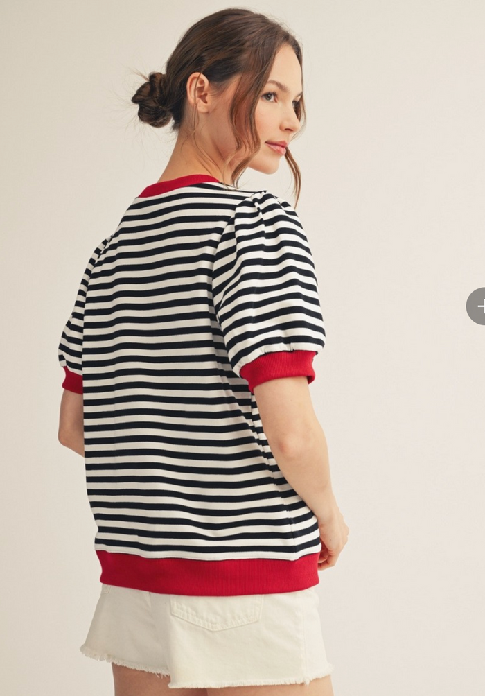 DETAIL STRIPED TOP - RED