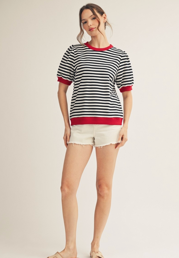 DETAIL STRIPED TOP - RED