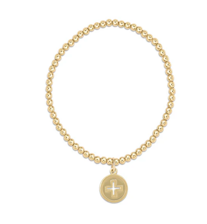 E NEWTON CLASSIC GOLD 3MM BEAD BRACELET - SIGNATURE CROSS GOLD DISC