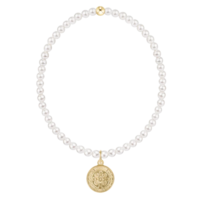 E NEWTON CLASSIC PEARL 3MM BRACELET - BLESSING GOLD DISC