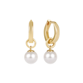 E NEWTON HUGGIE GOLD 0.5" HOOP - CLASSIC PEARL 8MM CHARM