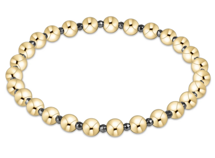 E NEWTON SILVER FACETED HEMATITE GRATEFUL PATTERN 5MM BEAD BRACELET