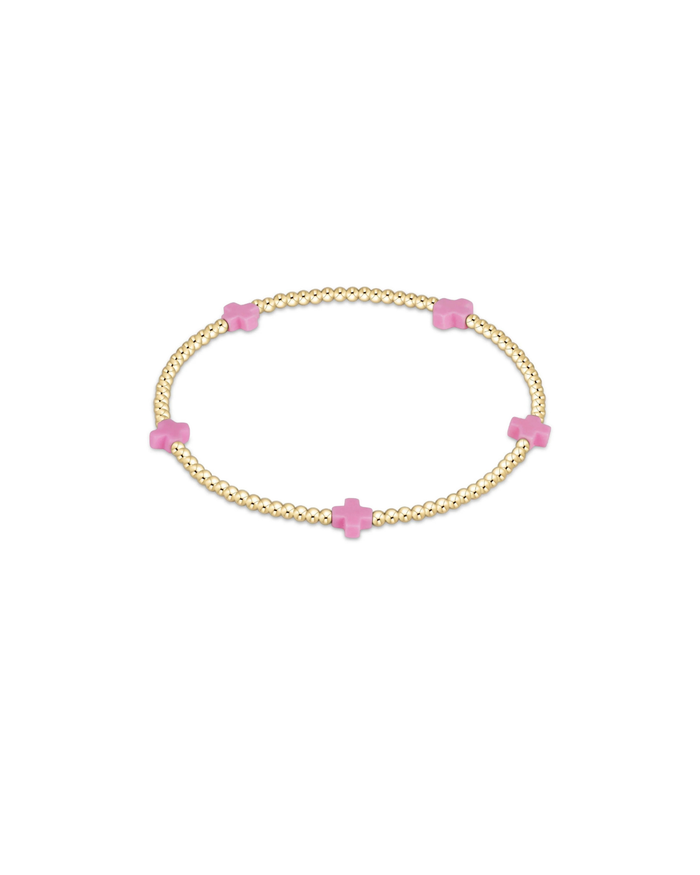 egirl Signature Cross Small 2mm Gold Bracelet - Bright Pink