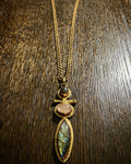 ELEGANT BRASS+LABRADORITE +ROSE QUARTZ NECKLACE