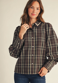EMBROIDERY ACCENT BUTTON DOWN PLAID TOP