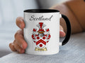 Findlay Scottish family crest accent mug with Scotland above the coat of arms design