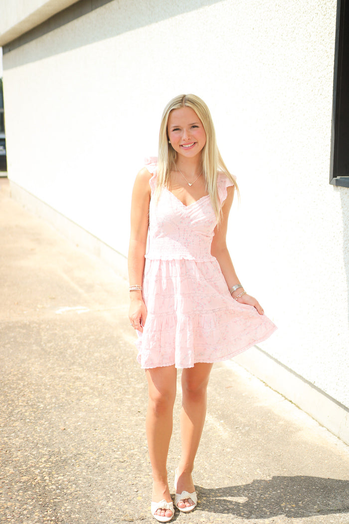 Finny Cotton Luna Rosa Fleur Mini Dress, Apple Blossom