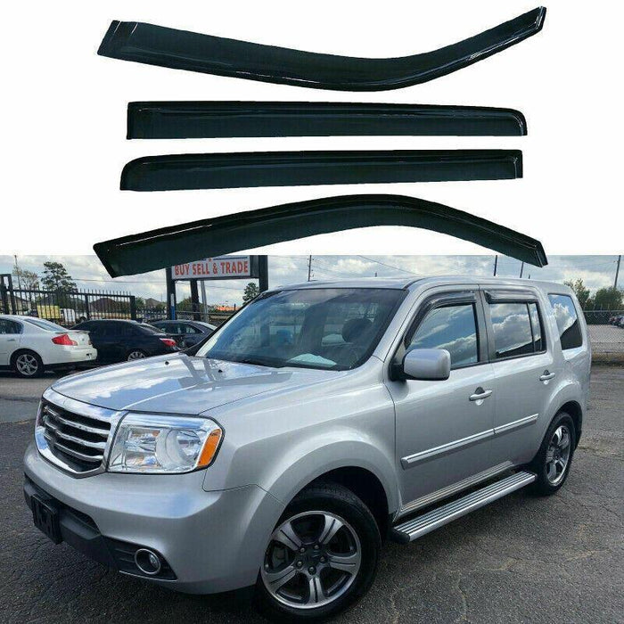 Fit 2009-2015 Honda Pilot Out-Channel Vent Window Visors Rain Sun Wind Guards Shade Deflectors