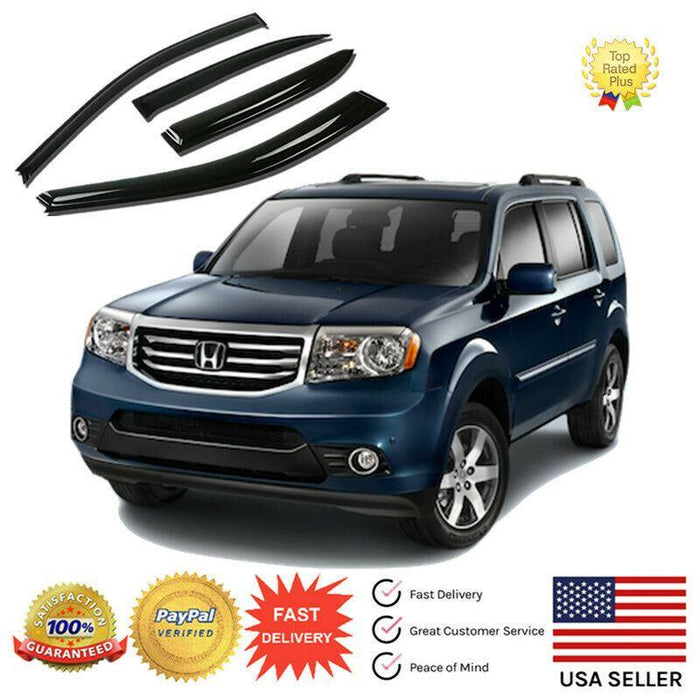 Fit 2009-2015 Honda Pilot Out-Channel Vent Window Visors Rain Sun Wind Guards Shade Deflectors
