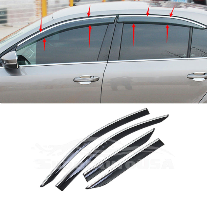 Fit 2016-2022 Lexus RX350 RX450H Clip-On Chrome Trim Vent Window Visors Rain Sun Wind Guards Shade Deflectors