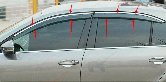 Fit 2018-2021 Infiniti Q50 Clip-On Chrome Trim Vent Window Visors Rain Sun Wind Guards Shade Deflectors