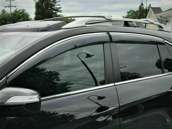 Fit 2018-2021 Infiniti Q50 Clip-On Chrome Trim Vent Window Visors Rain Sun Wind Guards Shade Deflectors