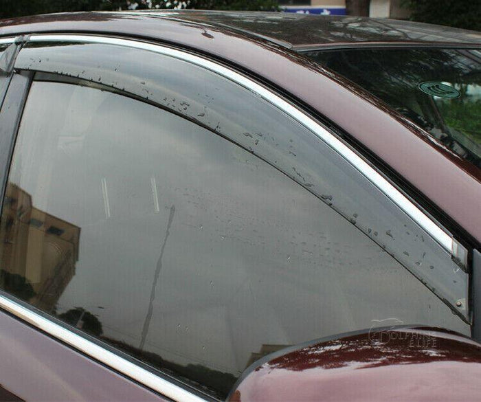 Fit 2019-2021 Subaru Ascent Clip-On Chrome Trim Vent Window Visors Rain Sun Wind Guards Shade Deflectors