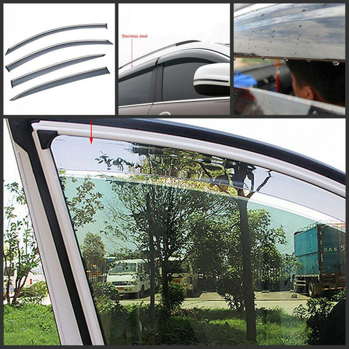 Fit 2019-2021 Subaru Ascent Clip-On Chrome Trim Vent Window Visors Rain Sun Wind Guards Shade Deflectors