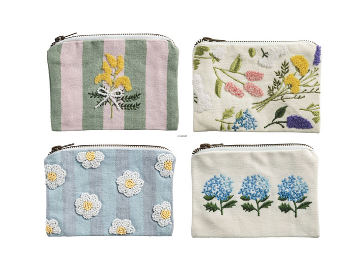 FLORAL BEAD AND EMBROIDERY ZIPPER POUCH - 4 STYLES