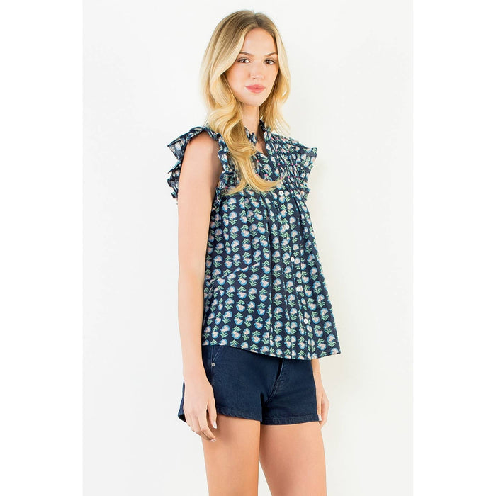 FLUTTER SLEEVE BUTTON TOP - NAVY