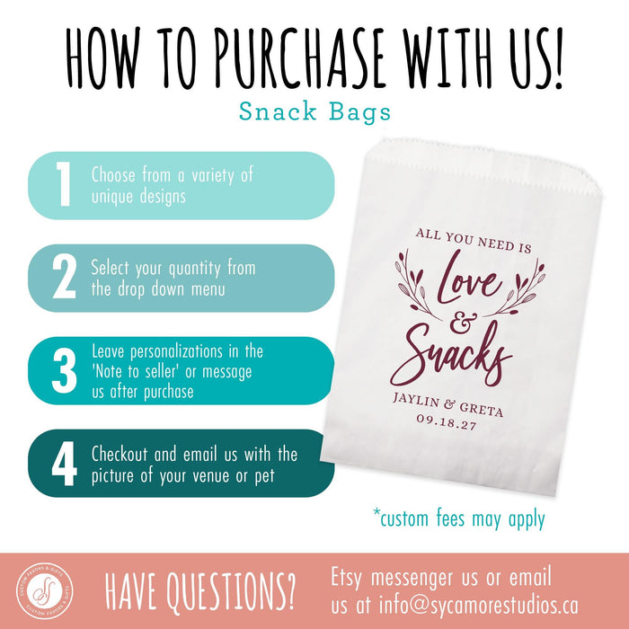 Foiled Party Snack Bag #10 - Circle Leaf Monogram - Snack Bags, Party Bags, Wedding Favors, Party Favors, Custom Paper Bags, Treat Bags
