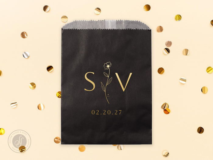Foiled Party Snack Bag #8 - Initial Monogram - Snack Bags, Party Bags, Wedding Favors, Party Favors, Custom Paper Bags, Treat Bags