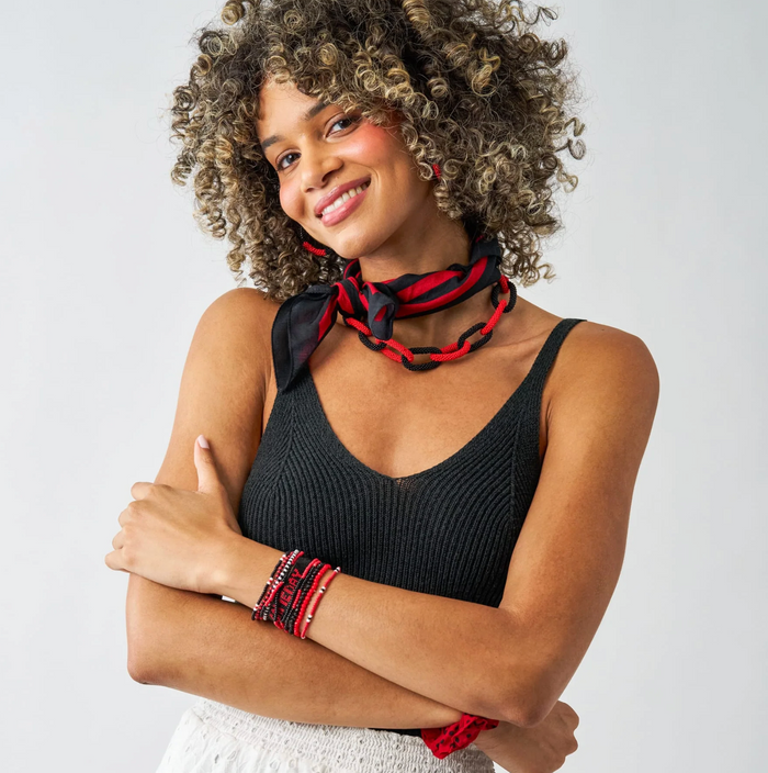 GAMEDAY BEADED NECKLACE - RED & BLACK