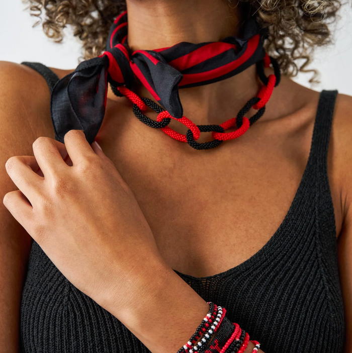 GAMEDAY BEADED NECKLACE - RED & BLACK