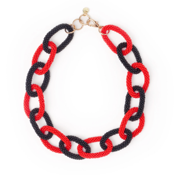 GAMEDAY BEADED NECKLACE - RED & BLACK