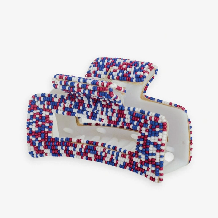 GAMEDAY CONFETTI BEADED HAIR CLIP - RED, BLUE & WHITE