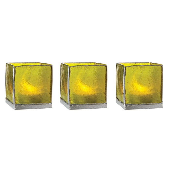 Grass Green & Silver Luana Capiz Square Candle Holder Set of 3 - PaperLanternStore.com - Paper Lanterns, Decor, Party Lights & More