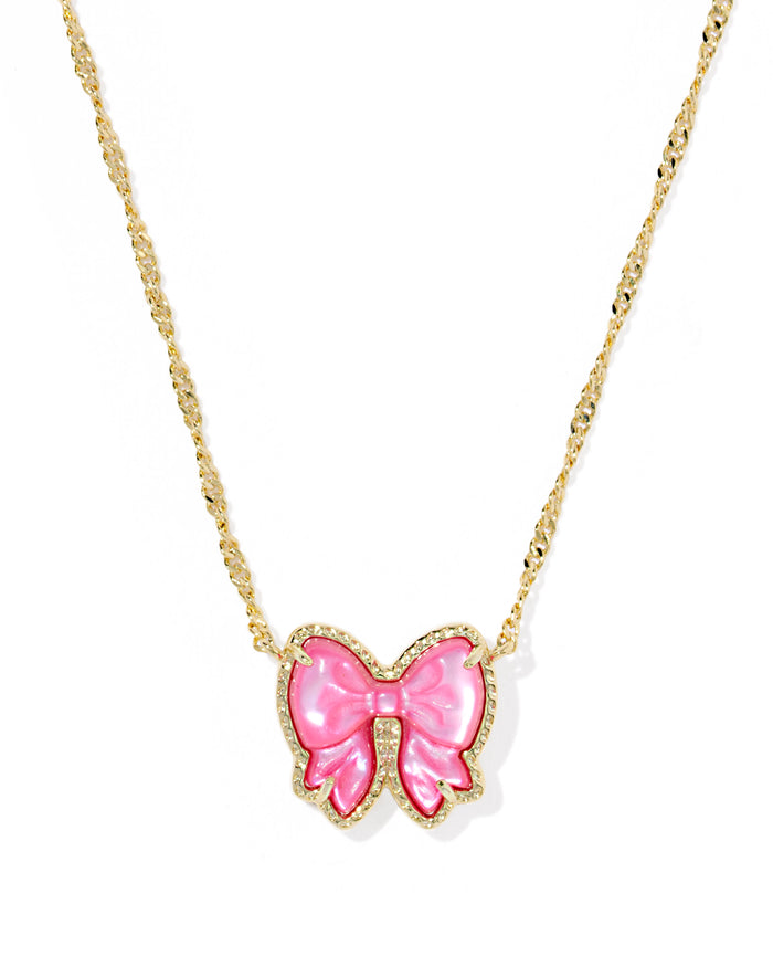 HALEY BOW SHORT PENDANT NECKLACE GOLD ROSE VIOLET MOTHER OF PEARL