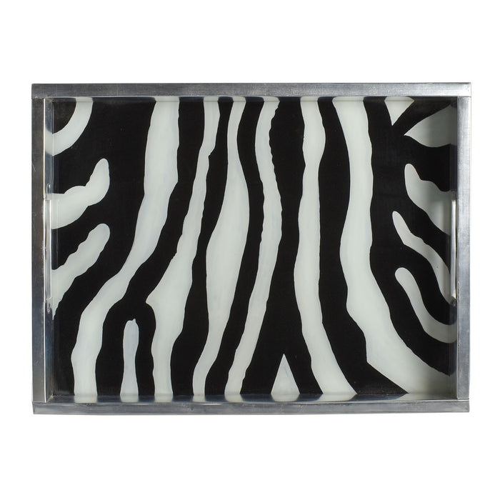 Handmade Glass and Metal Zebra Pattern Serving Tray from Senegal