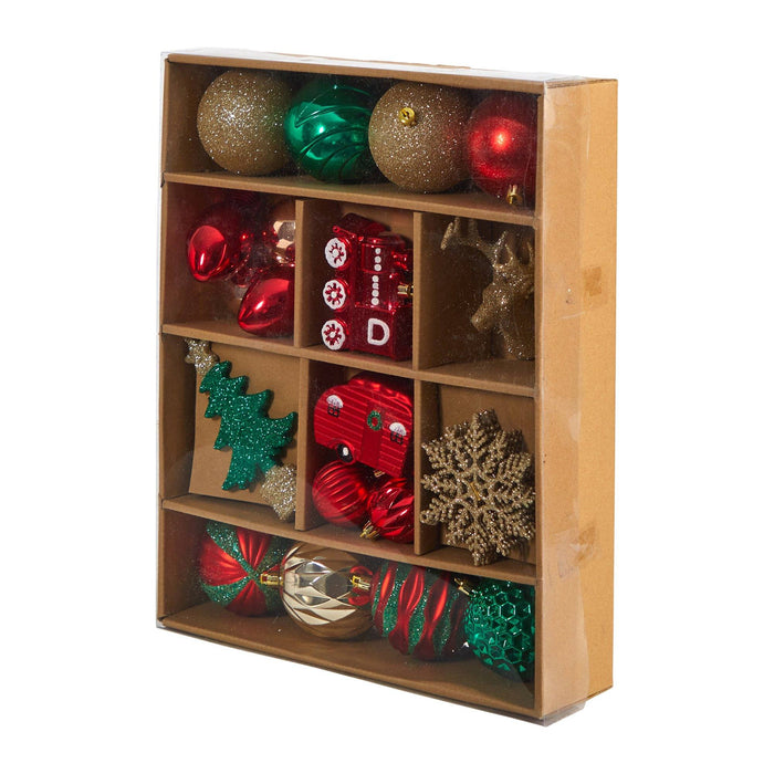 Holiday Deluxe Shatterproof, 25 Count Christmas Tree Ornament Box Set, Re-Useable Container