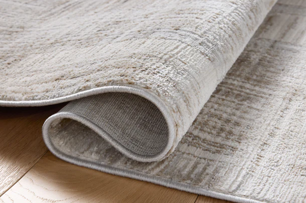 Hollis Rug in Pebble/Ivory: Folded Product View