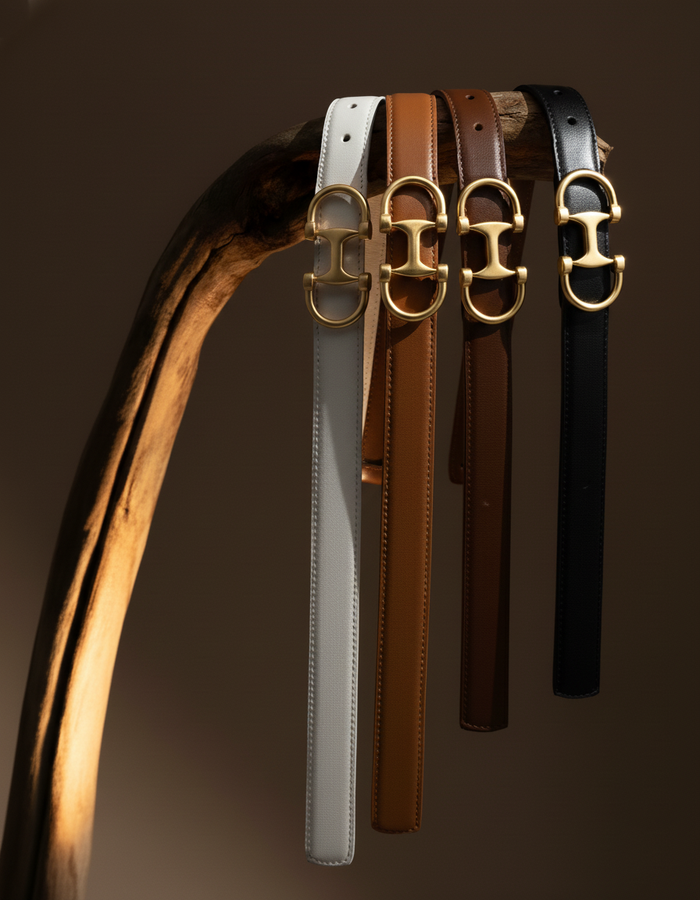 HORSEBIT BUCKLE EQUESTRIAN STITCHED SUEDE/NAPA LEATHER BELT - CARAMEL