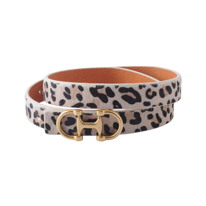 HORSEBIT BUCKLE EQUESTRIAN STITCHED SUEDE/NAPA LEATHER BELT - LEOPARD