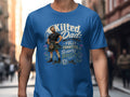 Kilted Dad: Fully Committed, Slightly Breezy graphic on a blue t-shirt.