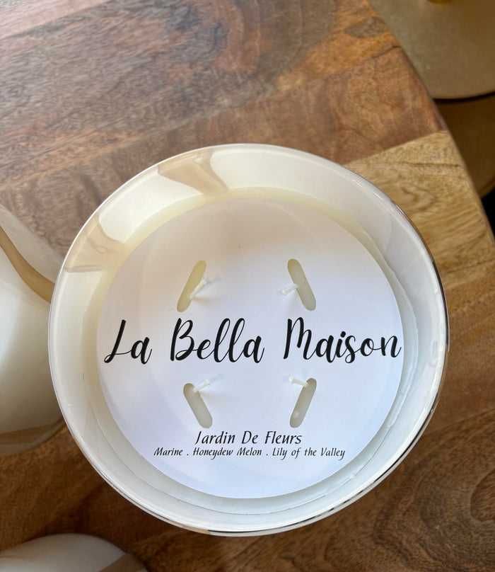 LA BELLA MAISON SIGNATURE CANDLE 40OZ - TAN STRIPE - IN STORE PICK UP ONLY!
