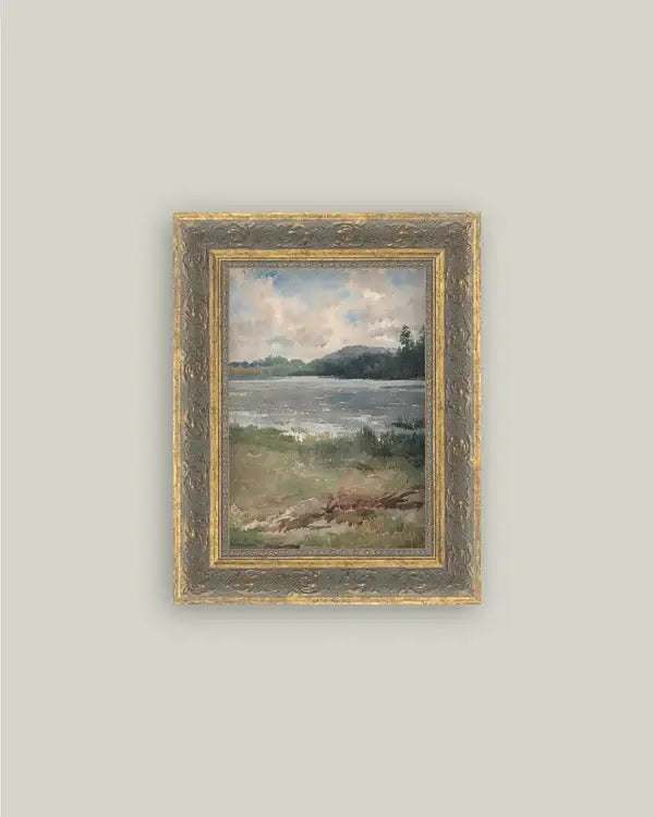 LAKESIDE LANDSCAPE FRAMED ANTIQUE ART: 13X17 - IN-STORE PICK-UP ONLY