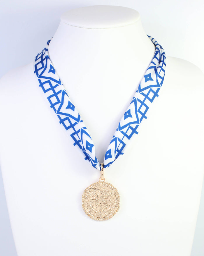 LANGSTON GEOMETRIC SKINNY SCARF - BLUE WHITE