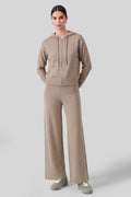 LONG SLEEVE ZIP-UP CROPPED KNIT HOODIE WITH RHINESTONES