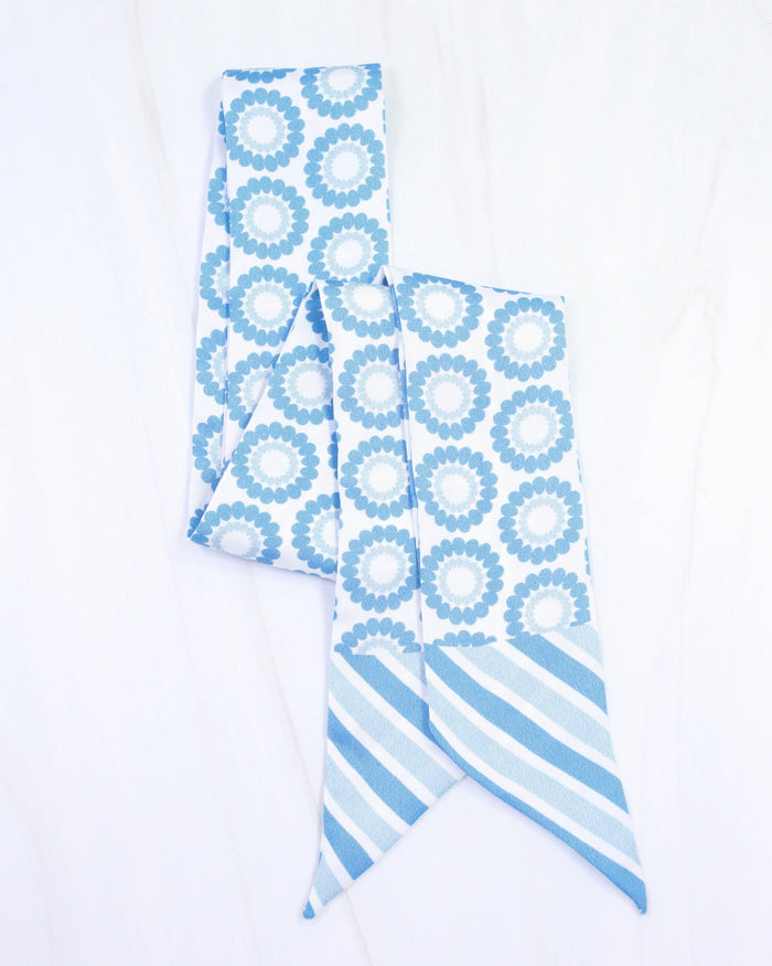 LUCY FLORAL SKINNY SCARF - LIGHT BLUE WHITE