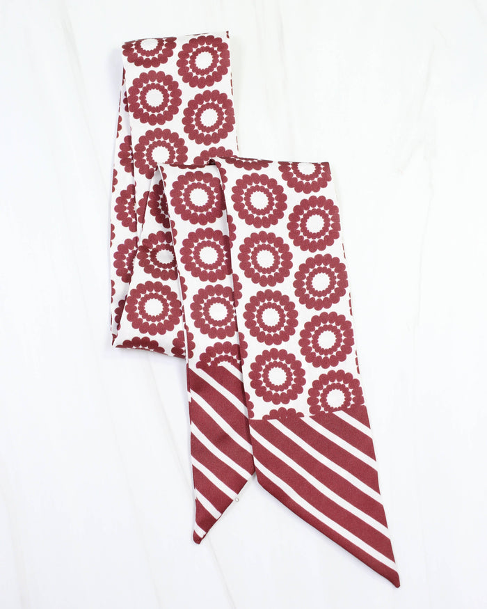 LUCY FLORAL SKINNY SCARF - MAROON WHITE