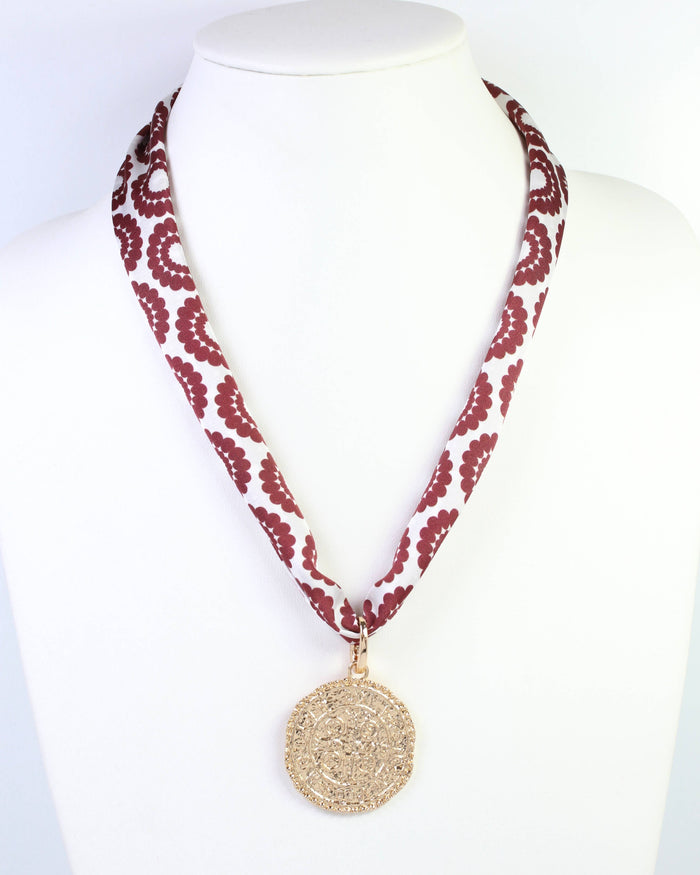 LUCY FLORAL SKINNY SCARF - MAROON WHITE