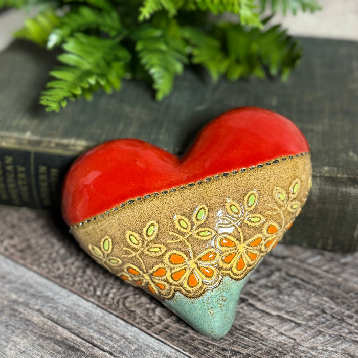 Lydia Small Ceramic Heart Wall Plaque by Laurie Pollpeter Eskenazi, Red/Multi, Handmade American Pottery
