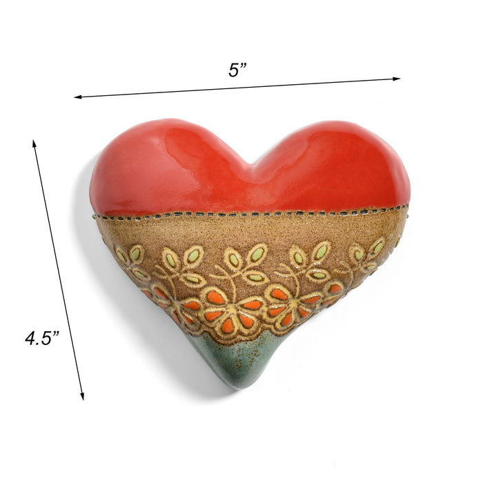 Lydia Small Ceramic Heart Wall Plaque by Laurie Pollpeter Eskenazi, Red/Multi, Handmade American Pottery