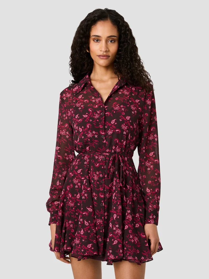 MARINA AURORA FLEUR LONG SLEEVE TIE MINI DRESS - ROSE BOUDOIR