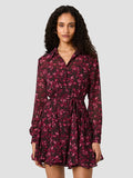 MARINA AURORA FLEUR LONG SLEEVE TIE MINI DRESS - ROSE BOUDOIR