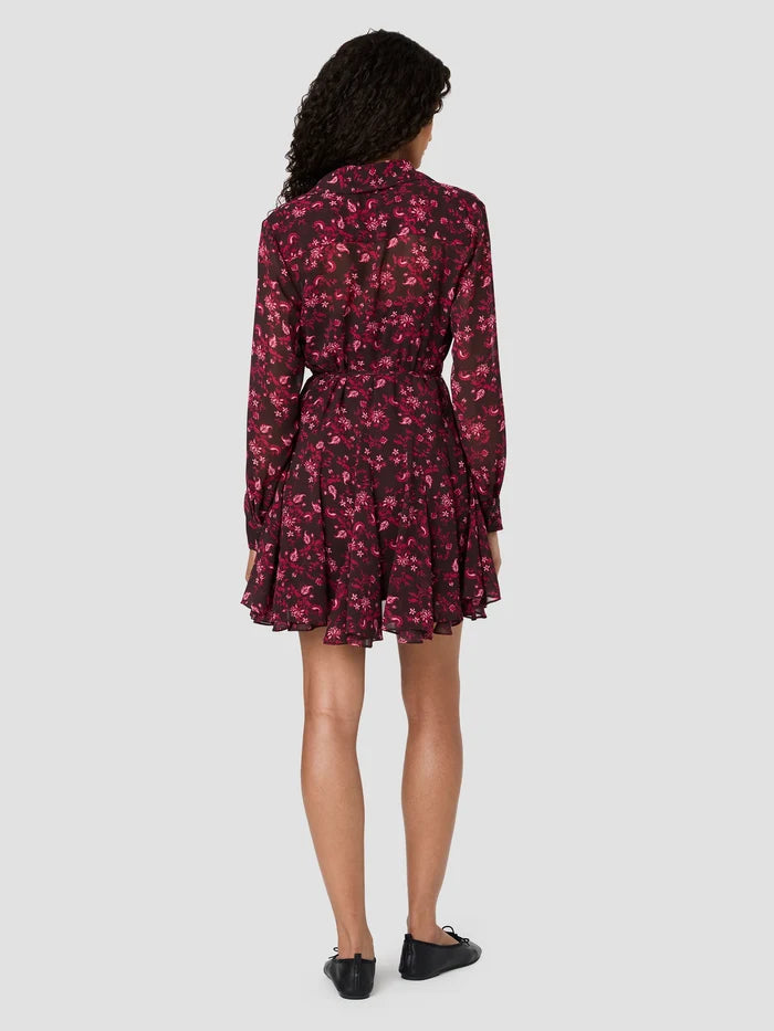 MARINA AURORA FLEUR LONG SLEEVE TIE MINI DRESS - ROSE BOUDOIR