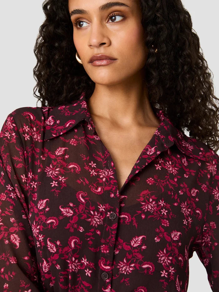 MARINA AURORA FLEUR LONG SLEEVE TIE MINI DRESS - ROSE BOUDOIR