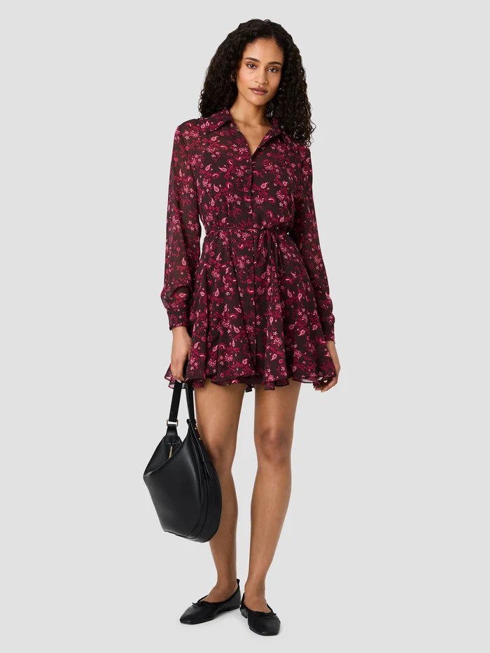 MARINA AURORA FLEUR LONG SLEEVE TIE MINI DRESS - ROSE BOUDOIR